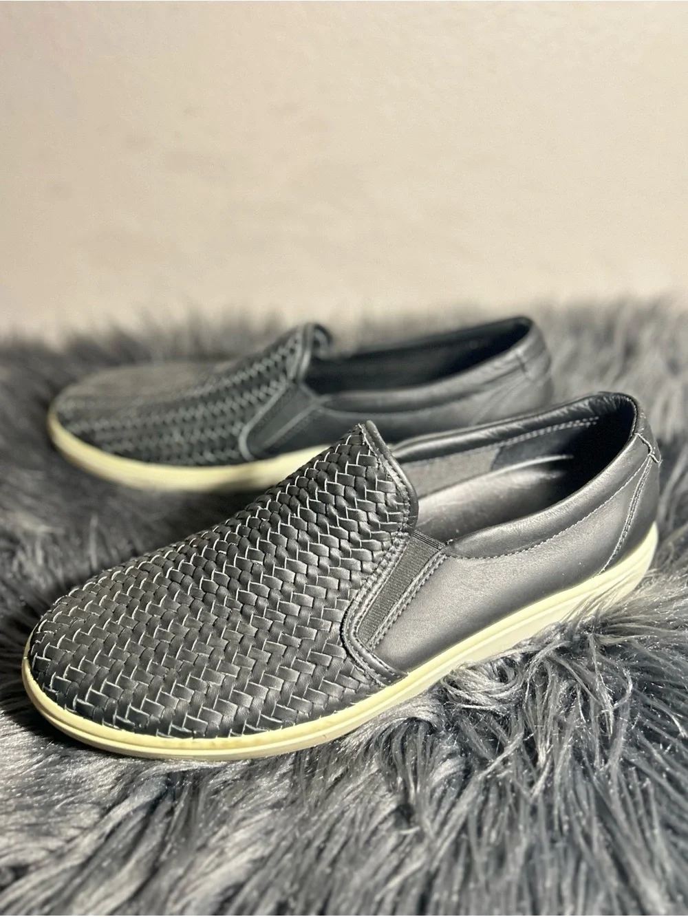 ECCO Soft 7 Woven Slip-on Ii In Black Black Woven Slip-On Sneakers Size 8